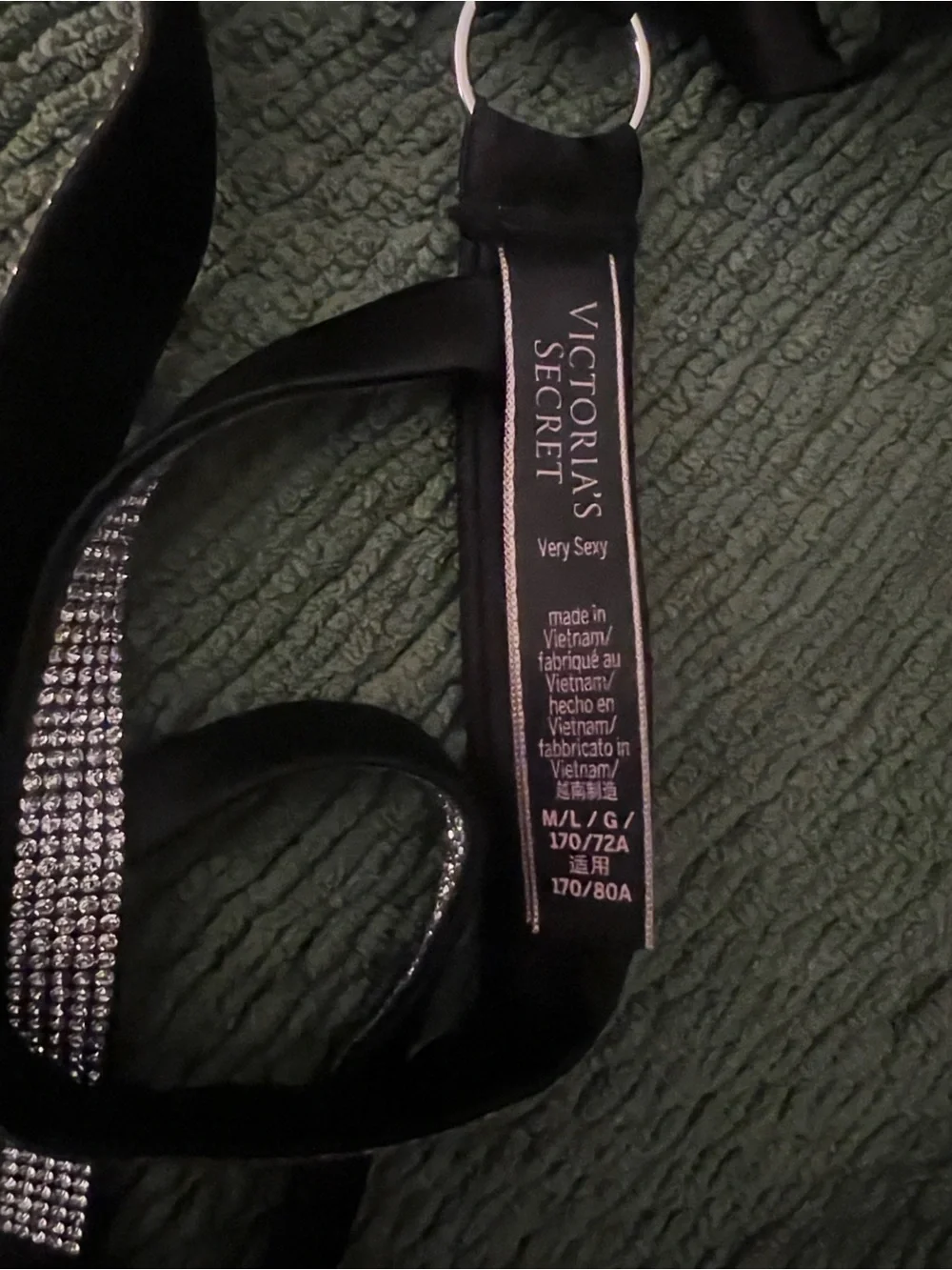 Victoria’s Secret Very Sexy Rhinestone Bra 36DD & Garter Belt M/L Black